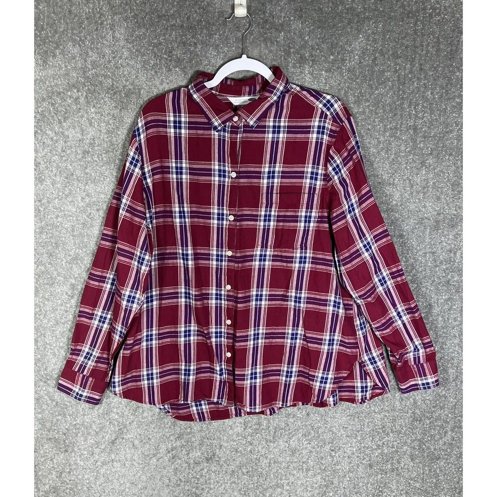 Old Navy The Classic Shirt Womens Size XXL Red Plaid Flannel Long Sleeve Pocket